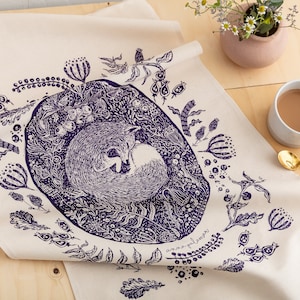 Fox Tea Towel Silk Screen Printed Woodland Kitchen Towel