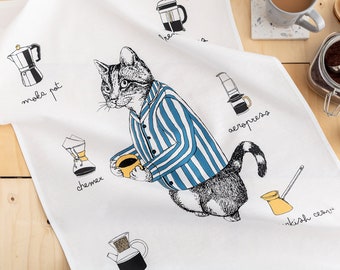 Coffee Lover Cat Tea Towel Cat's Pyjamas
