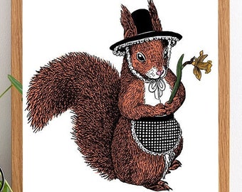 Welsh Lady Squirrel Print