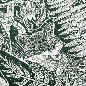 Rainforest Fox Screen Print in Essex Green image 3