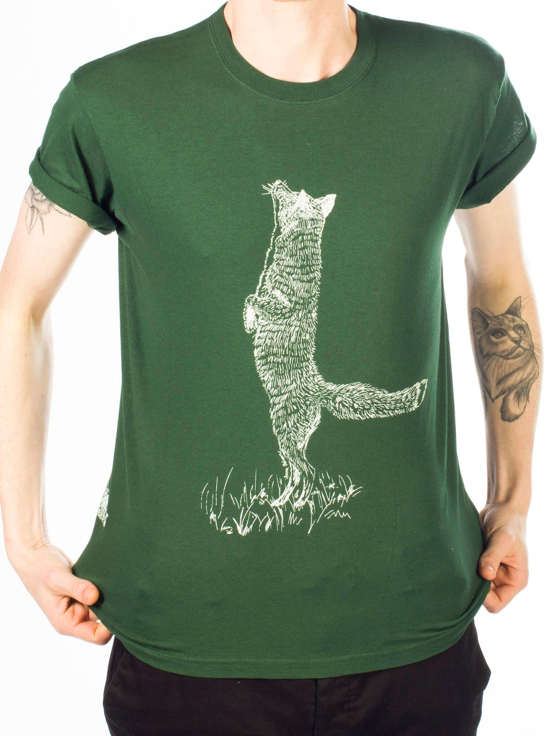 Image of Fox T-Shirt Original Silk Screen-Printed Tee Bottle Green