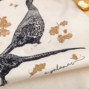 Pheasant Tea Towel Hand Screen Printed Pheasant & Acorn Cotton Towel image 2