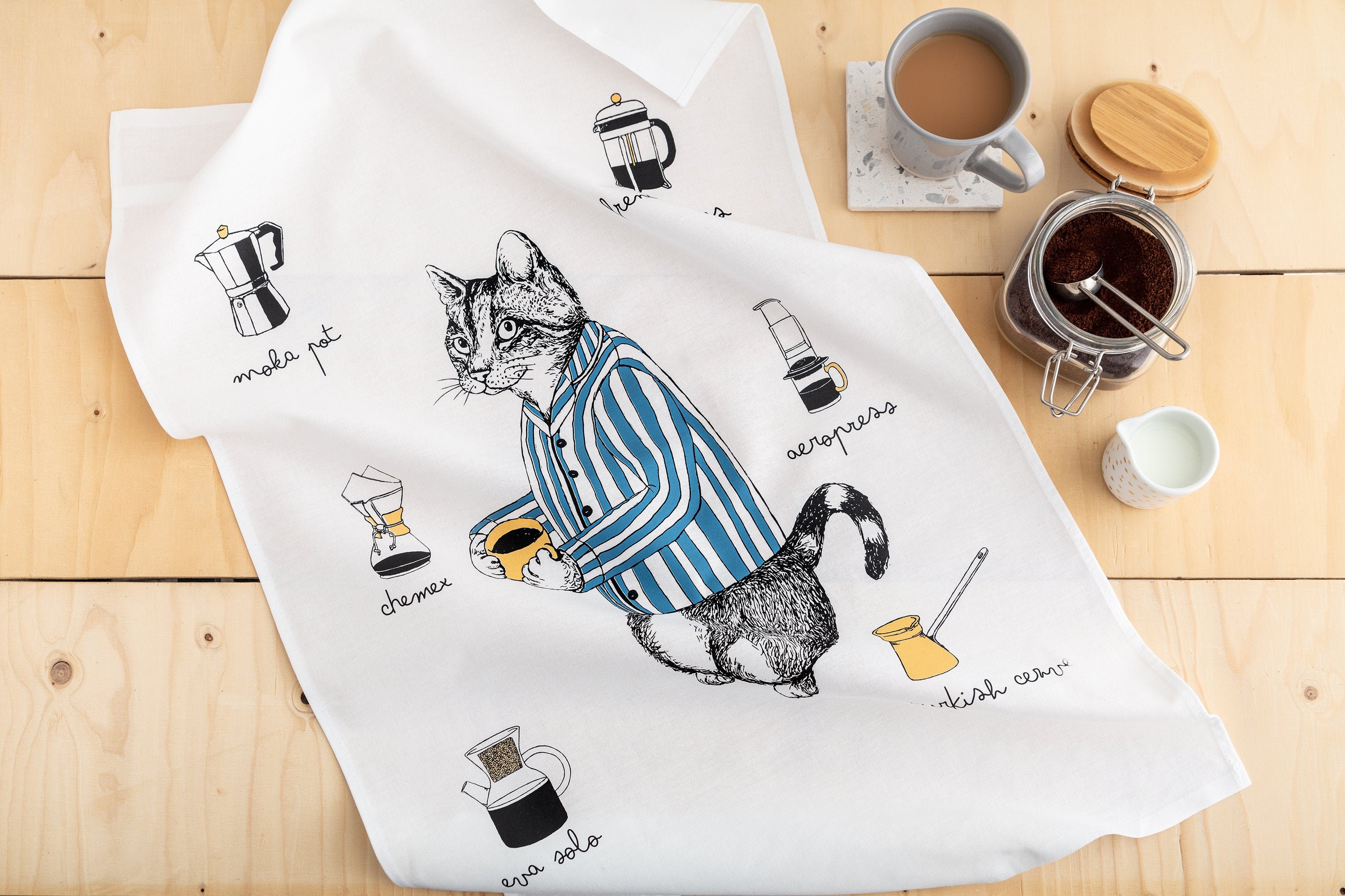Amateur de Café Chat Thé Serviette Pyjama Chat