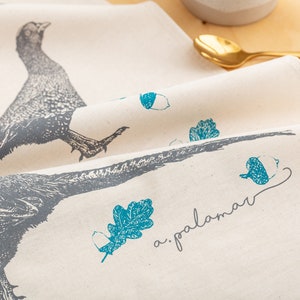Pheasant Tea Towel Hand Screen Printed Pheasant & Acorn Cotton Towel image 4