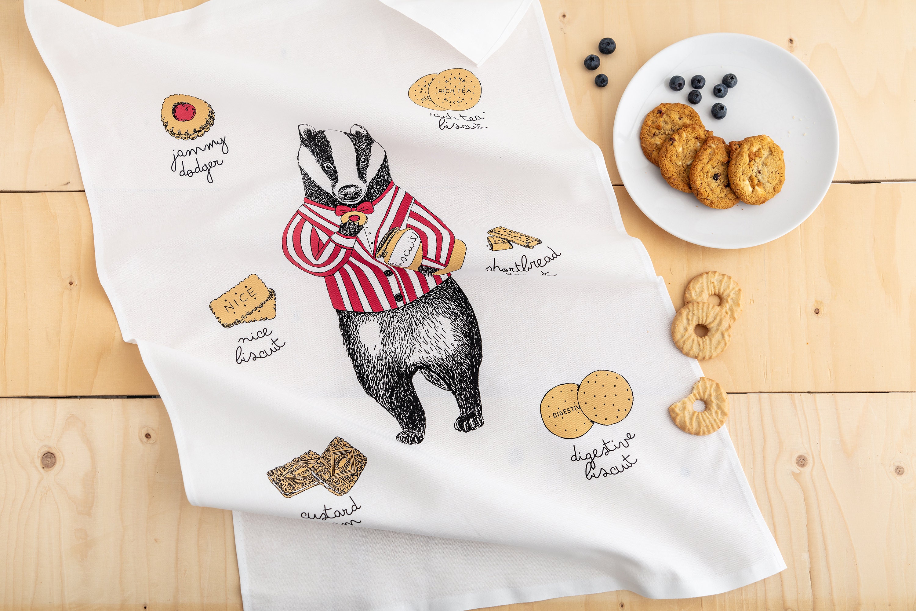 Mr Badger Loves Biscuits Tea Towel