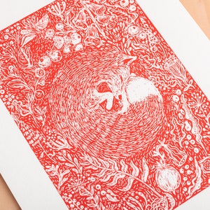 Woodland Fox Print Small Screen Printed Illustration A5