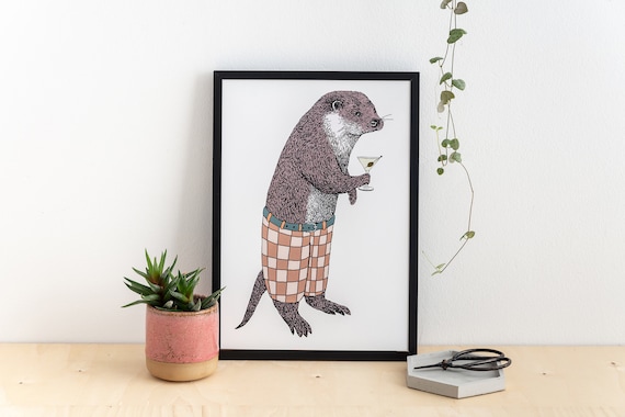 Mr Otter Loves Martini Print