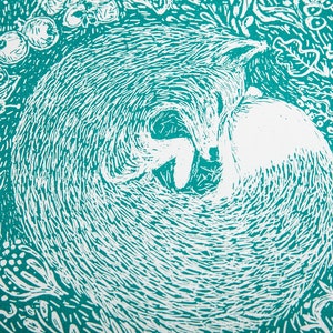 Woodland Fox Print Turquoise Green Original Silk Screen-Printed Illustration by Anna Palamar image 2