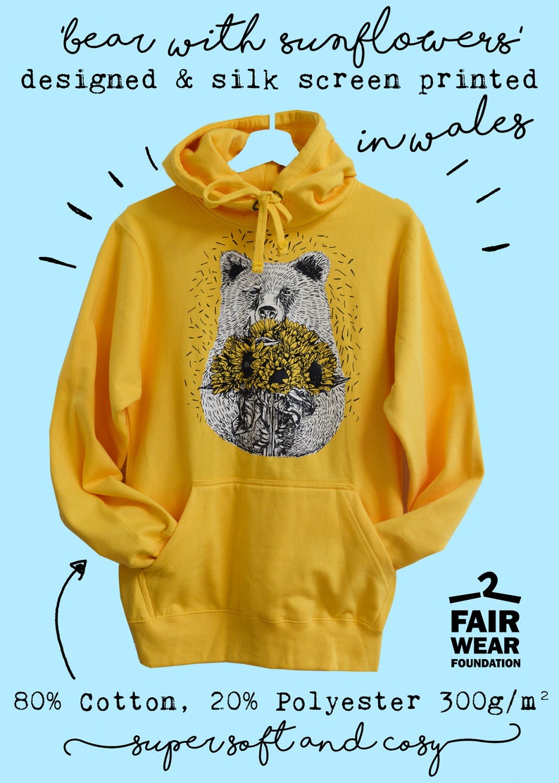 Yellow Bear Hoodie Silk Screen Printed 'Bear with | Etsy