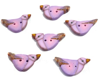 Lavender Bird Buttons: Polymer Clay Mini Buttons, Set of 6
