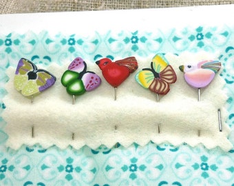 Counting pins for Pincushion Birds Butterfly, Handmade Quilting pins or Sewing pins in polymer clay