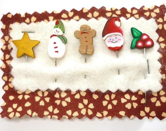 Handmade Christmas Pins: Gingerbread, Santa, Snowman, Decorative Holiday Pins