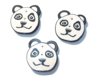 Handmade Panda Buttons: Polymer Clay Sewing Embellishments (Set of 3)