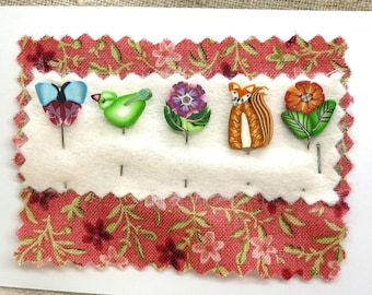 Polymer Clay Decorative Pins set: Handmade Sewing & Quilting Embellishments