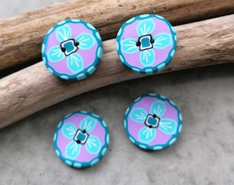 Polymer Clay blue Flower Buttons: Blue Lavender Floral, 18mm (Set of 4)