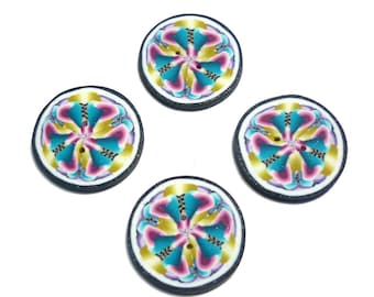 Handmade Polymer Clay circle Buttons 22 mm, Kaleidoscope pattern, Set of 4
