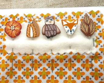 Épingles décoratives pour coussin renard hibou feuille, épingles à compter faites à la main pour embellir un coussin, idée cadeau couture pour décorer un coussin