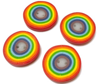 Rainbow Round Buttons 16mm Set of 4 handmade in Polymer Clay, needlecraft sewing Rainbow charm, LGBT Embellishment, Pride Buttons