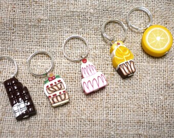 Handmade Miniature Food Stitch Markers: Polymer Clay Chocolate, Lemon, Cake