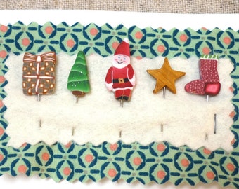 Handmade Christmas Pins: Polymer Clay Holiday Quilting Pins Set