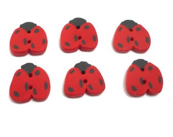 Small Ladybug buttons handmade for cross stitch Set of 6 for sewing or knitting, artisan made mini buttons in polymer clay, fancy buttons