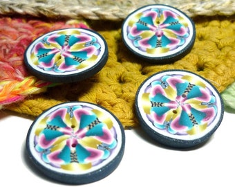 Round Buttons set 22mm in Polymer clay for crochet knitting Needlecraft sewing, handmade kaleidoscope cane