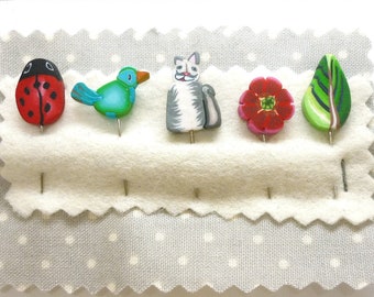 Decorative Pins for Pincushion Cat Birds Flower, Embellishment for sewing Quilting