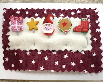 Christmas Pins: Handmade Polymer Clay Quilting Pins, Stocking Stuffer