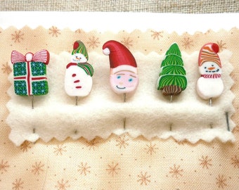 Épinglettes droites décoratives de Noël avec bonhomme de neige père Noël, épingles de marquage faites main pour coussin, cadeau de Noël, embellissement de bas de Noël