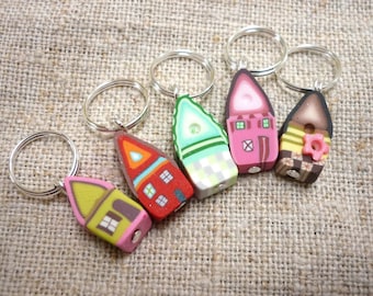 Little houses Polymer Clay Stitch Markers: Set of 5 handmade knitting markers