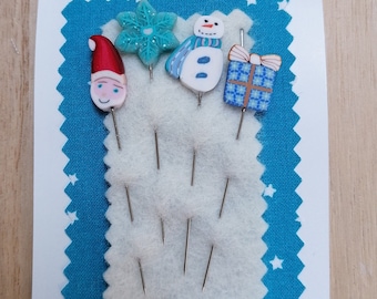 Handmade Christmas Quilting Pins: Long Polymer Clay Sewing Pin Set