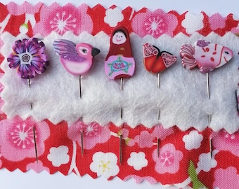 Handmade Decorative Pins Set for pincushion, Polymer Clay Quilting Gift set