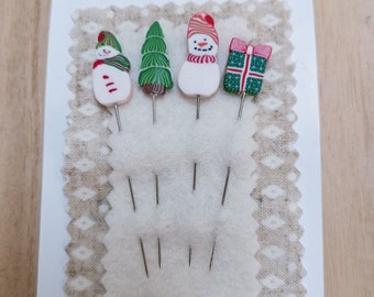 Handmade Christmas Quilting Pins: Extra Long Polymer Clay Sewing Pins