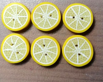 Polymer Clay Lemon Slice Buttons 20mm set of 6 Handmade Citrus Embellishments