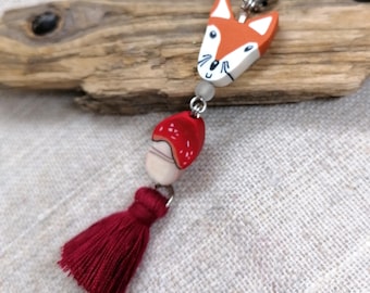 Handmade Fox Scissor Fob: Polymer Clay Mushroom Charm