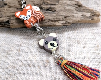 Handmade Polymer Clay Scissor Fob: Fox and Teddy Bear Tassel