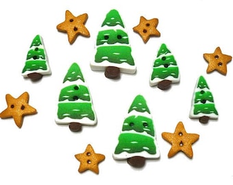 Christmas tree buttons Holiday Stars Handmade in Polymer Clay, small buttons for cross stitch projects