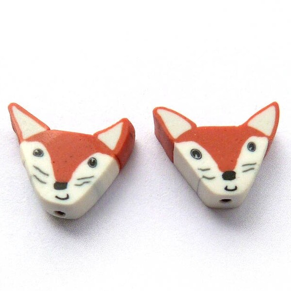 Fox Beads, set of 2 fox handmade miniature beads, DIY child supply, stitch marker mini beads DIY, beads for earrings, polymer clay fox beads