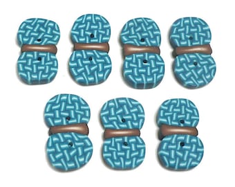 Polymer Clay Blue Yarn Ball Buttons: Handmade Knitting Crochet Sewing, Set of 7 buttons