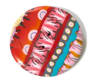 Big Round Button 4cm handmade in Polymer clay, Large Button for bag or a coat, Artisan made unique button