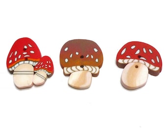 Mushroom handmade Buttons for crochet knitting sewing embroidery in Polymer clay