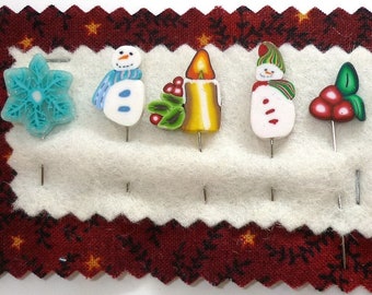 Épingles de Noël pour coussin à épingles, cadeau de vacances, épingles décoratives de bonhomme de neige, épingles d'embellissement de bas de Noël