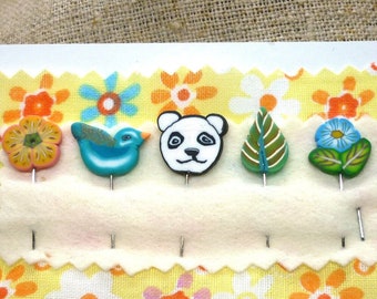 Decorative Pins for Pincushion Panda Bird Flowers, Embellishment scrapbooking pins