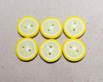 Lemon slices buttons 2cm set of 6 handmade, fruit buttons 20mm for crochet knitting sewing embroidery in Polymer clay