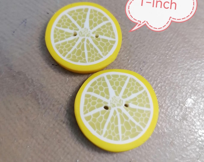 1 Inch Lemon Slice Buttons Set of 2 Handmade Citrus Fruit Buttons 27 Mm ...