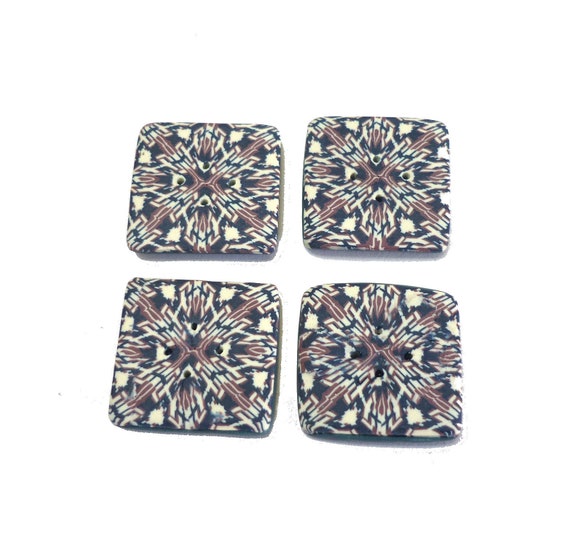 Artisan buttons handmade polymer clay buttons in blue turquoise and white retro sewing knitting and decoration handmade buttons