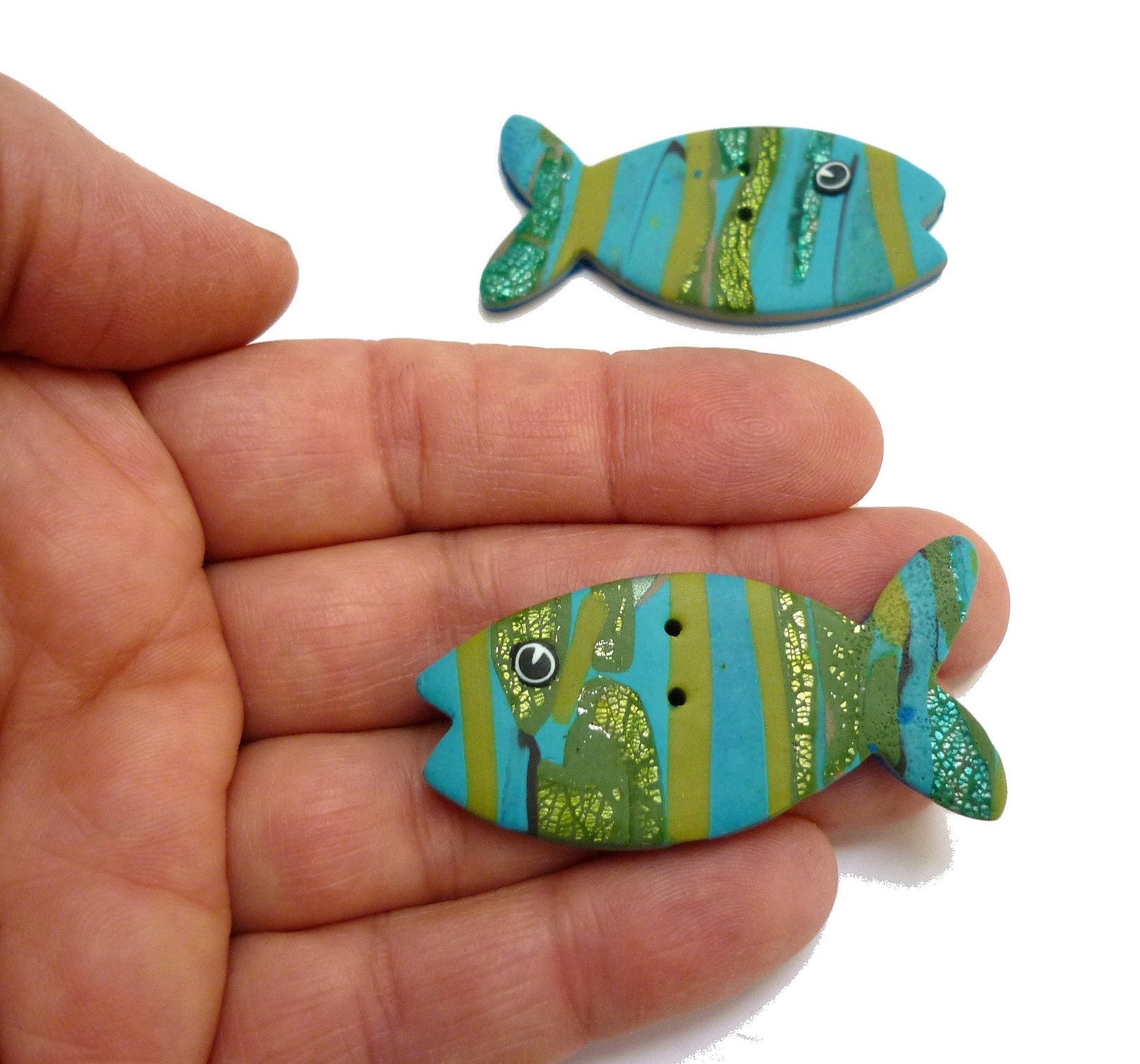 Fish Buttons blue green Large Fancy Buttons 2 inches handmade Etsy