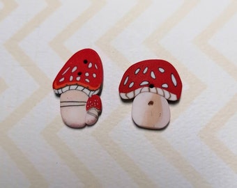 Handmade Red Mushroom Buttons: Polymer Clay Toadstool Set (2cm)