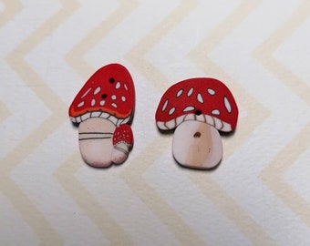 red Mushroom Buttons handmade for crochet knitting sewing, enchanted forest, Set of 2 small Toadstool buttons 2cm in Polymer clay