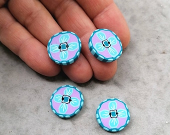 Blue Lavender Flower Buttons 18mm set of 4 for sewing crochet knitting embroidery, floral buttons handmade in Polymer clay